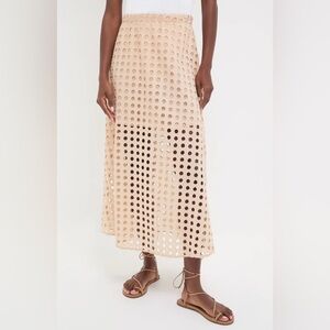 Tuckernuck Tan Cotton Eve A-Line Maxi Skirt with Eyelet Detail